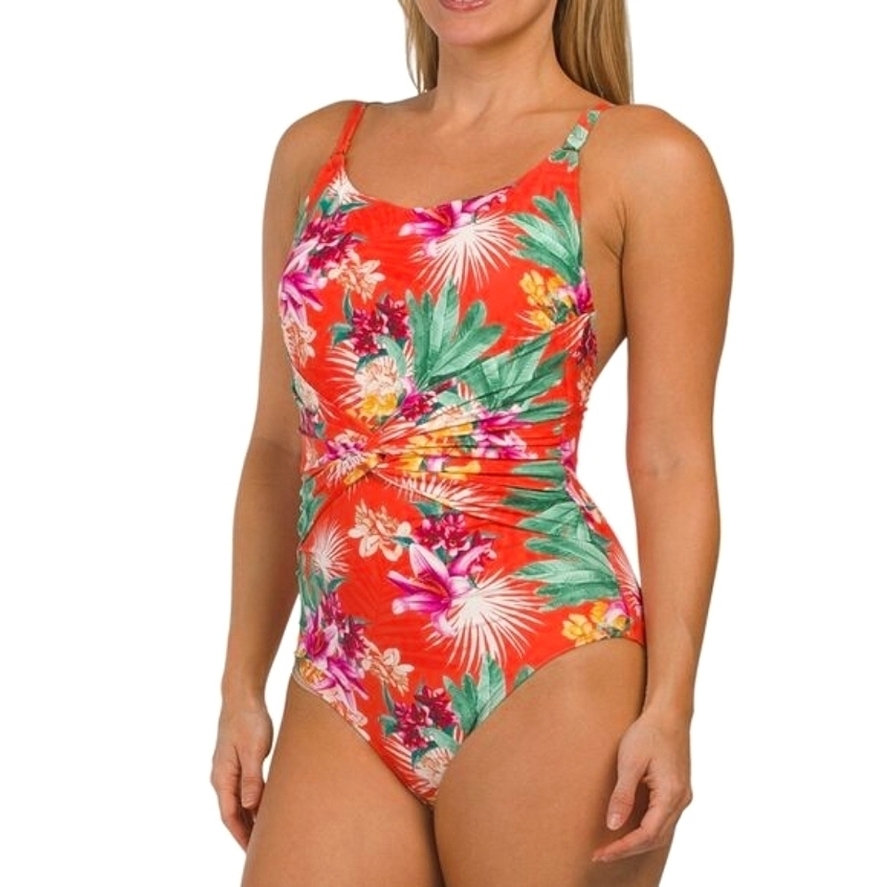 NWT JANTZEN Women Temple Peach Surplice Mio Underwire One-Piece Swimsuit Size 8